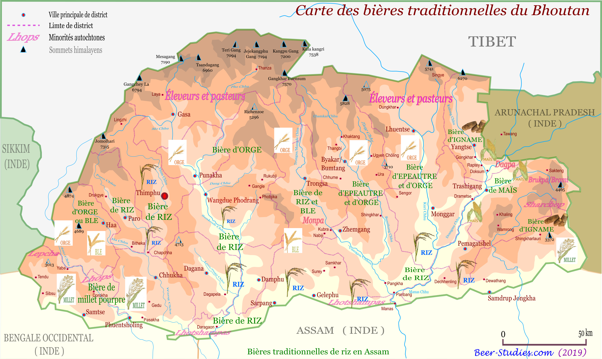 Carte des bières traditionnelles du Bhoutan