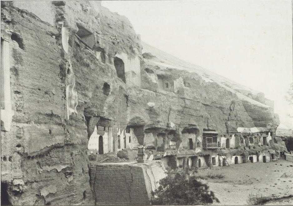 A row of shrine-caves in Mogao by Aurel Stein in 1905 (Serindia II, 1921).