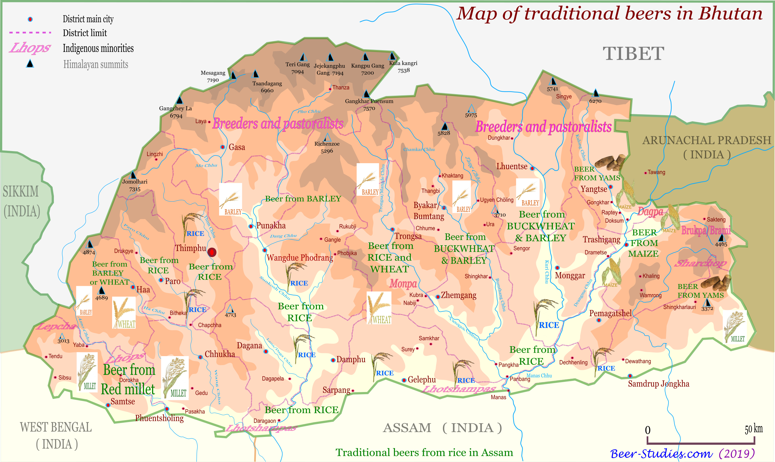 Traditional Bhutanese beers map