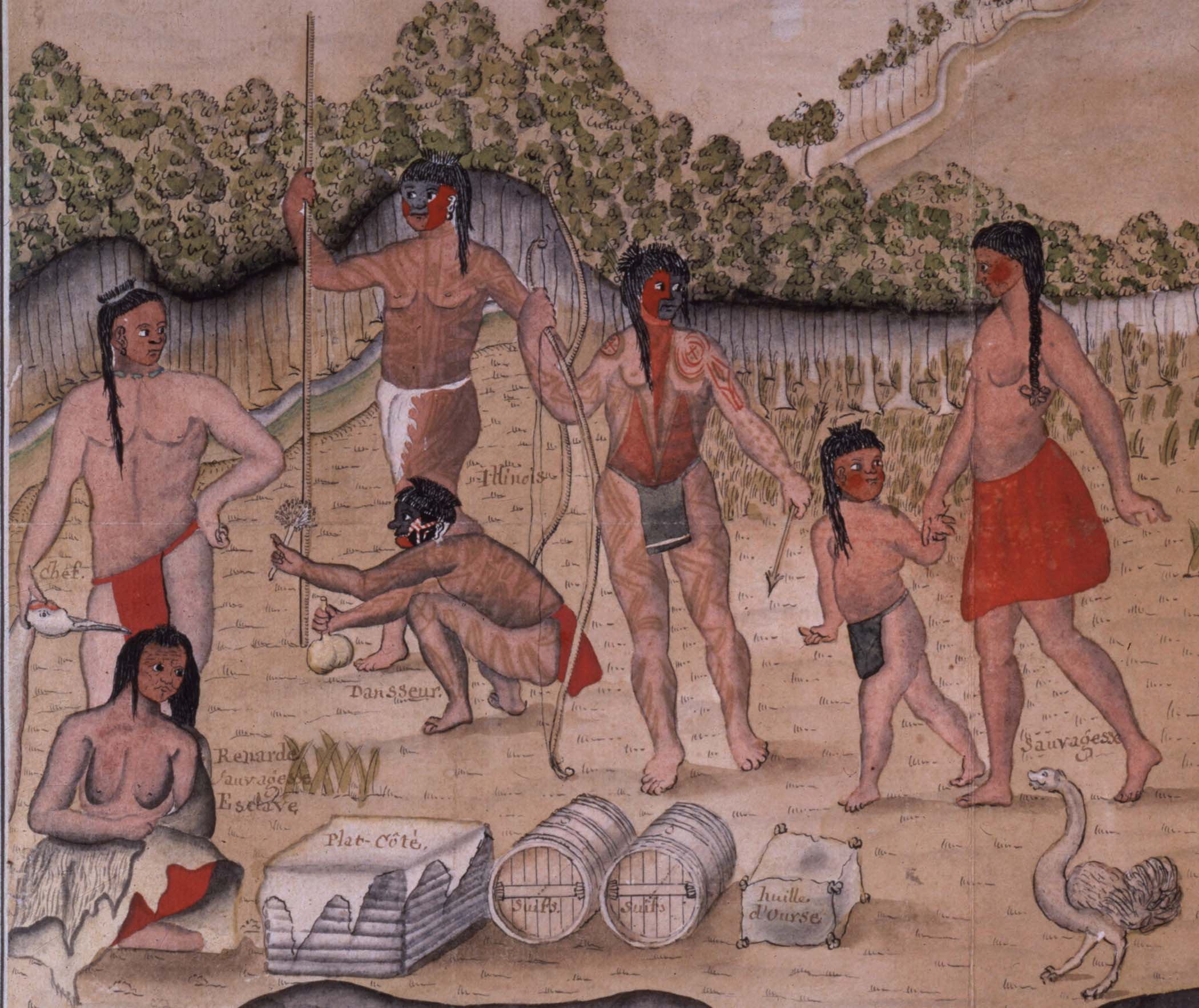 Indiens de plusieurs nations bordant la Nouvelle-Orléans, Alexander de Batz 1735.
