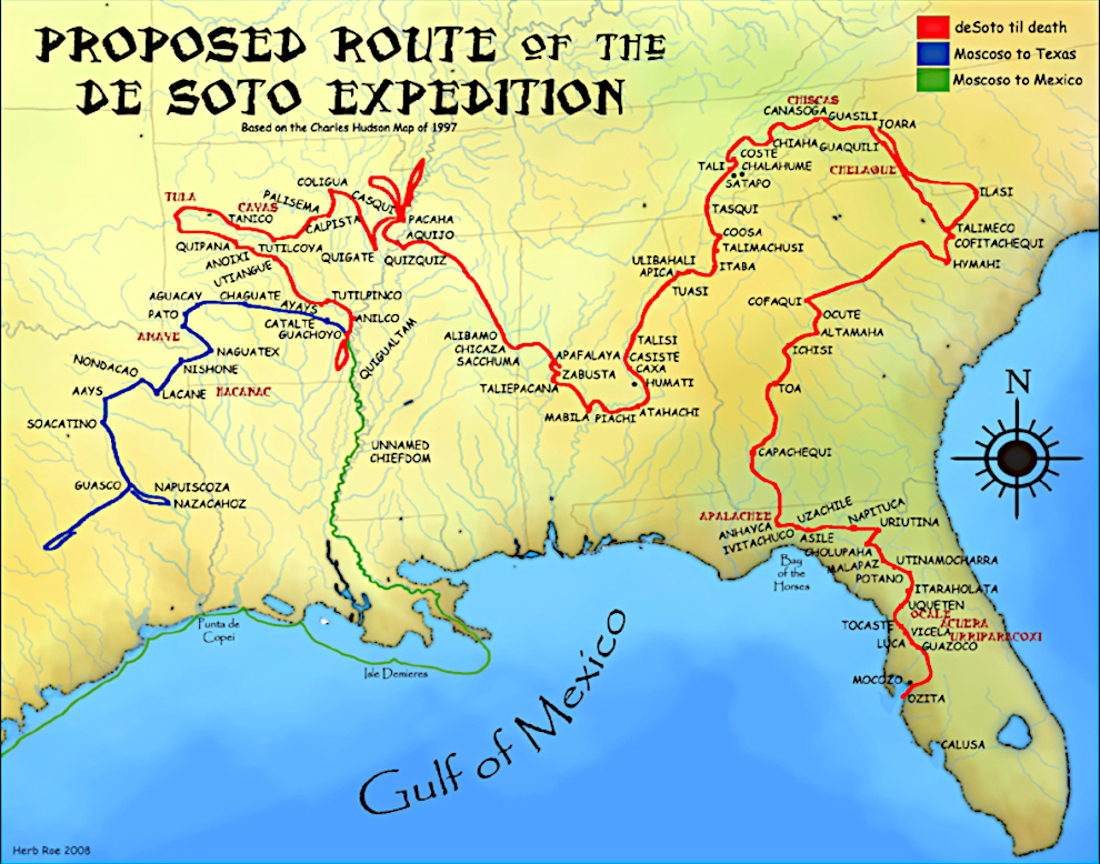 Reconstructed route of the Hernando de Soto expedition (1539-1540).