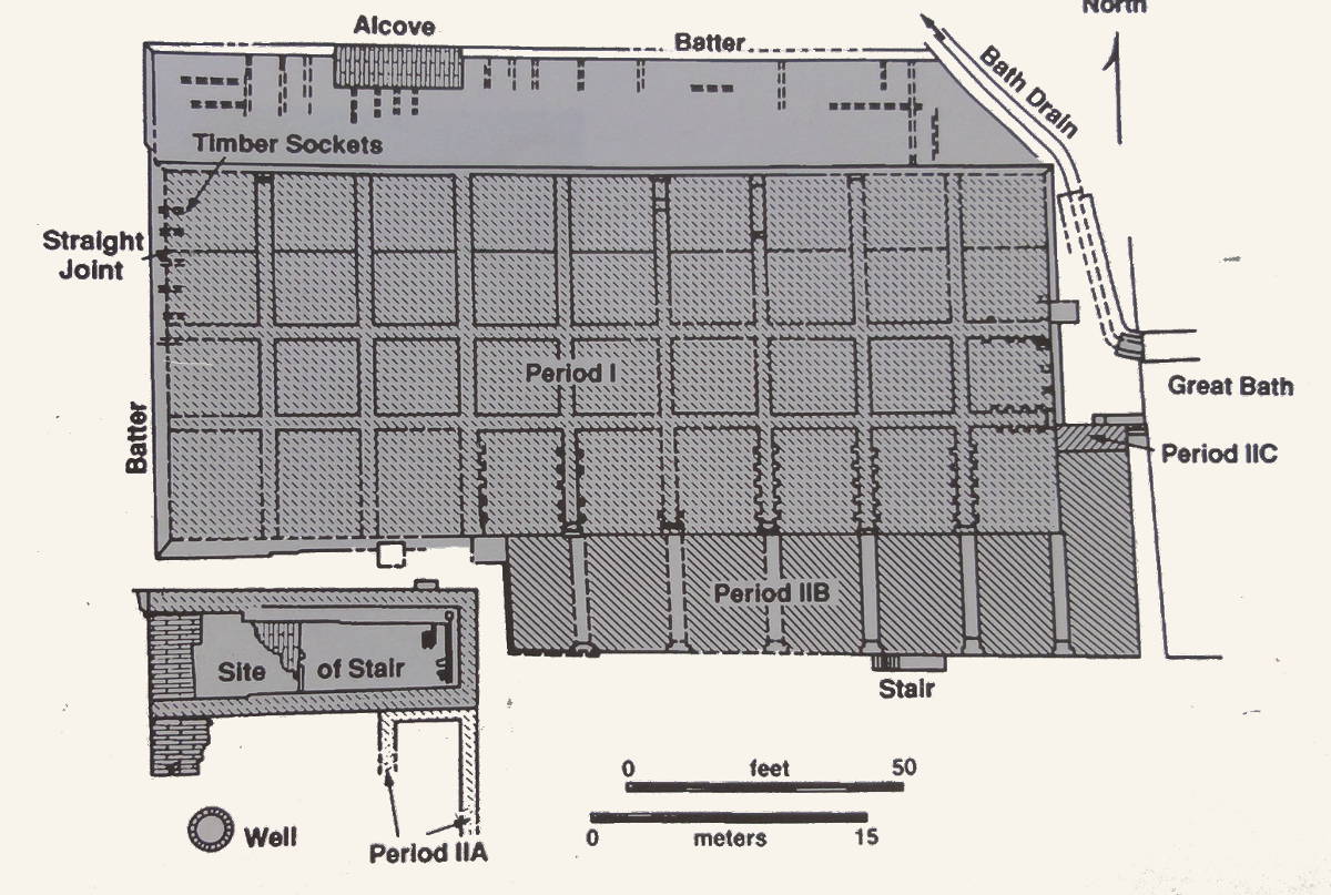 Plan du grand grenier de Mohenjo-daro. J. M. Kenoyer 1998, Ancient cities of the Indus Valley Civilization, p. 65