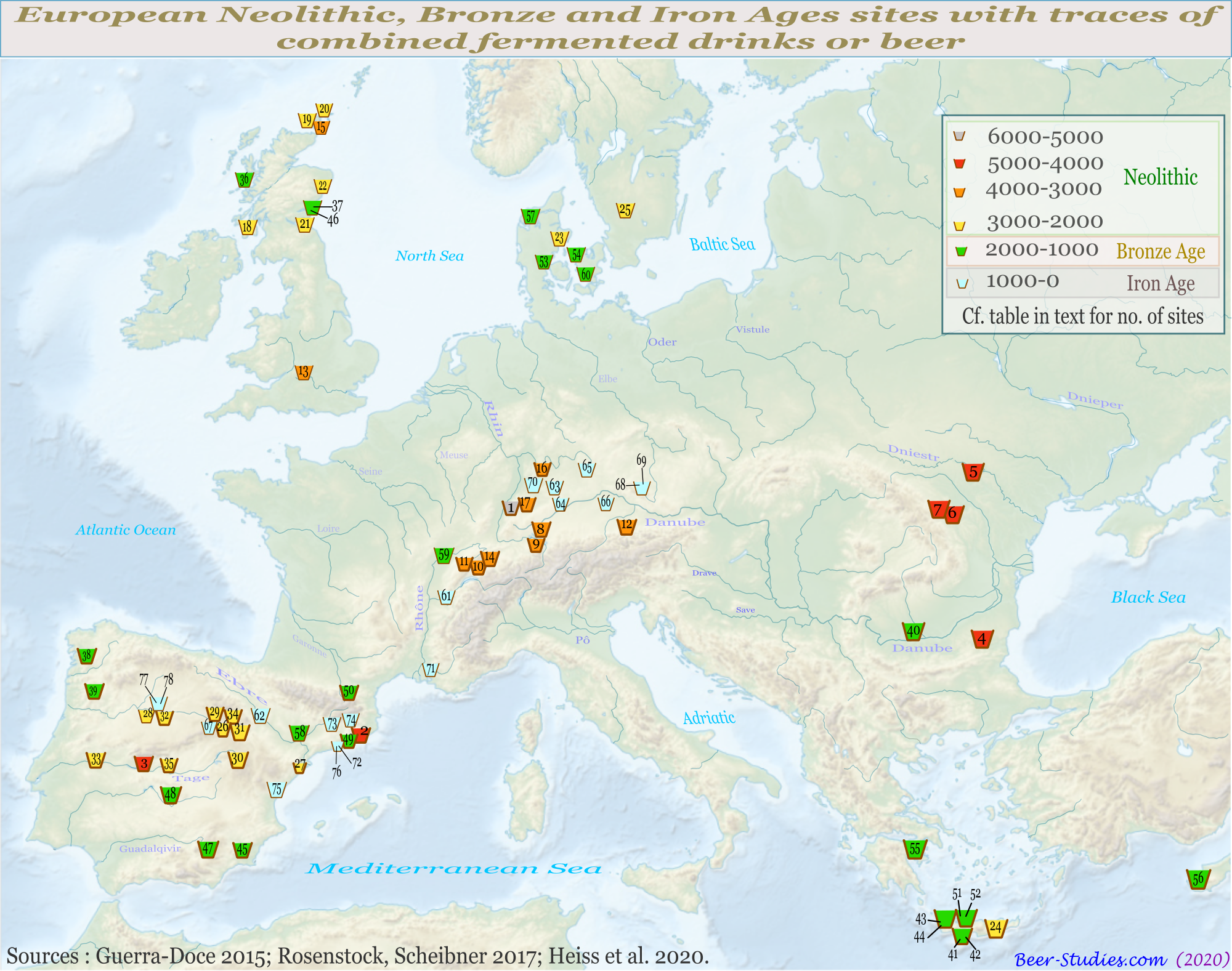 Map of beer traces in Europe (Neolithic, Bronze and Iron Age)