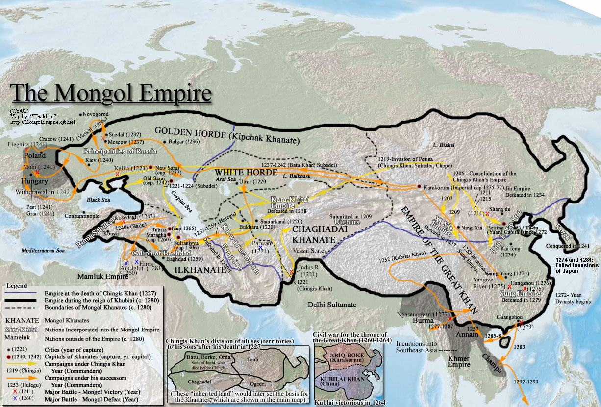 Les 4 Khanates de l'empire Mongol